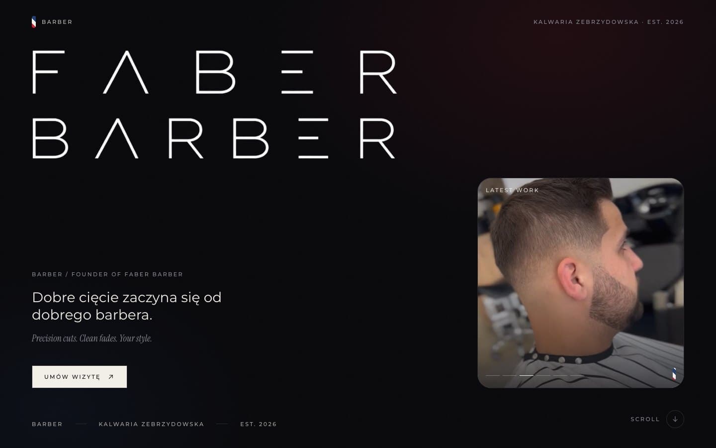 Strona internetowa barbera Faber Barber w Kalwarii Zebrzydowskiej zaprojektowana przez YELV